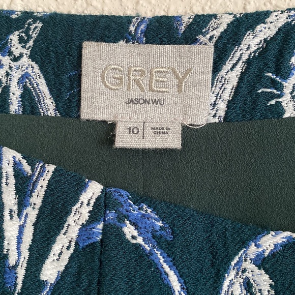 Jason Wu Grey Forest Green Embroidered Faux Wrap Wool Blend Skirt - Picture 5 of 8